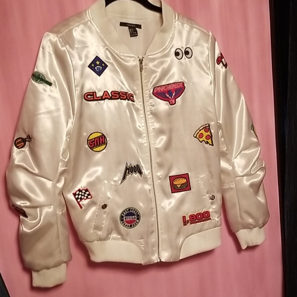 New Forever 21 Patch Bomber Jacket - SZ L - Picture 4 of 7